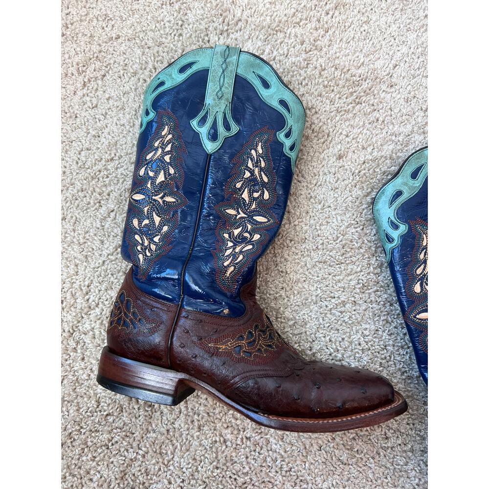 Lucchese Amberlyn Boots Blue Brown Full Quill Ostrich Western Cowgirl size 8 B - Picture 7 of 10